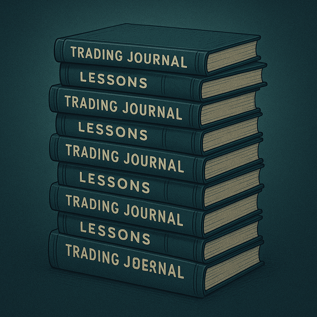 Journals stacked, each labeled 'Lessons'.