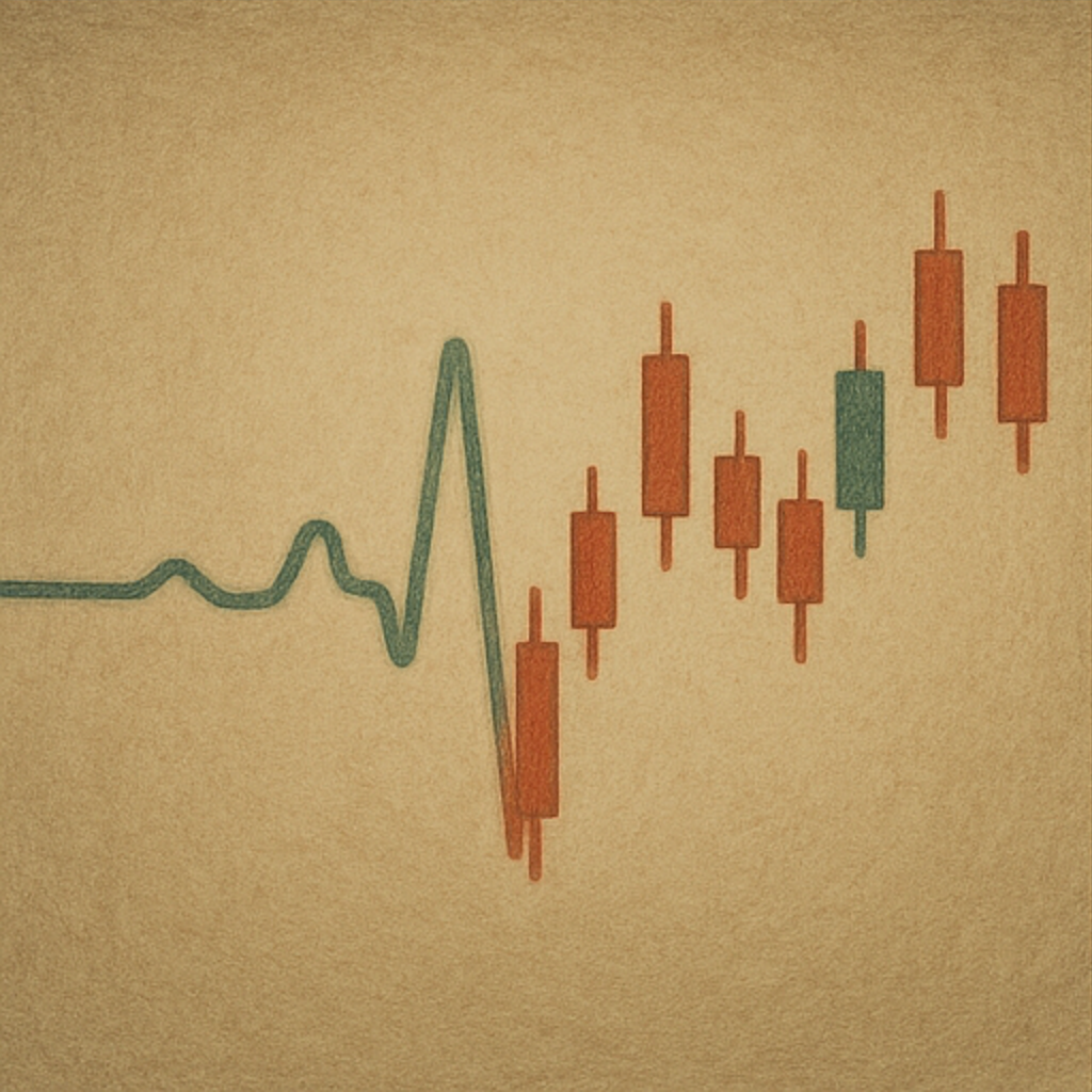 An ECG morphing into a price chart, symbolizing emotional volatility.